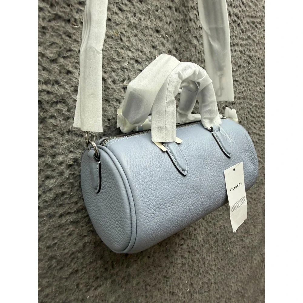 NWT Coach Lacey Pebbled Leather Crossbody Mini Barrel Bag Grey Mist CJ571